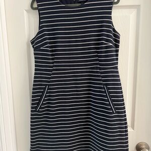 Lands' End Navy White Striped Knit Sleeveless Sheath Dress with Pockets! 12P
